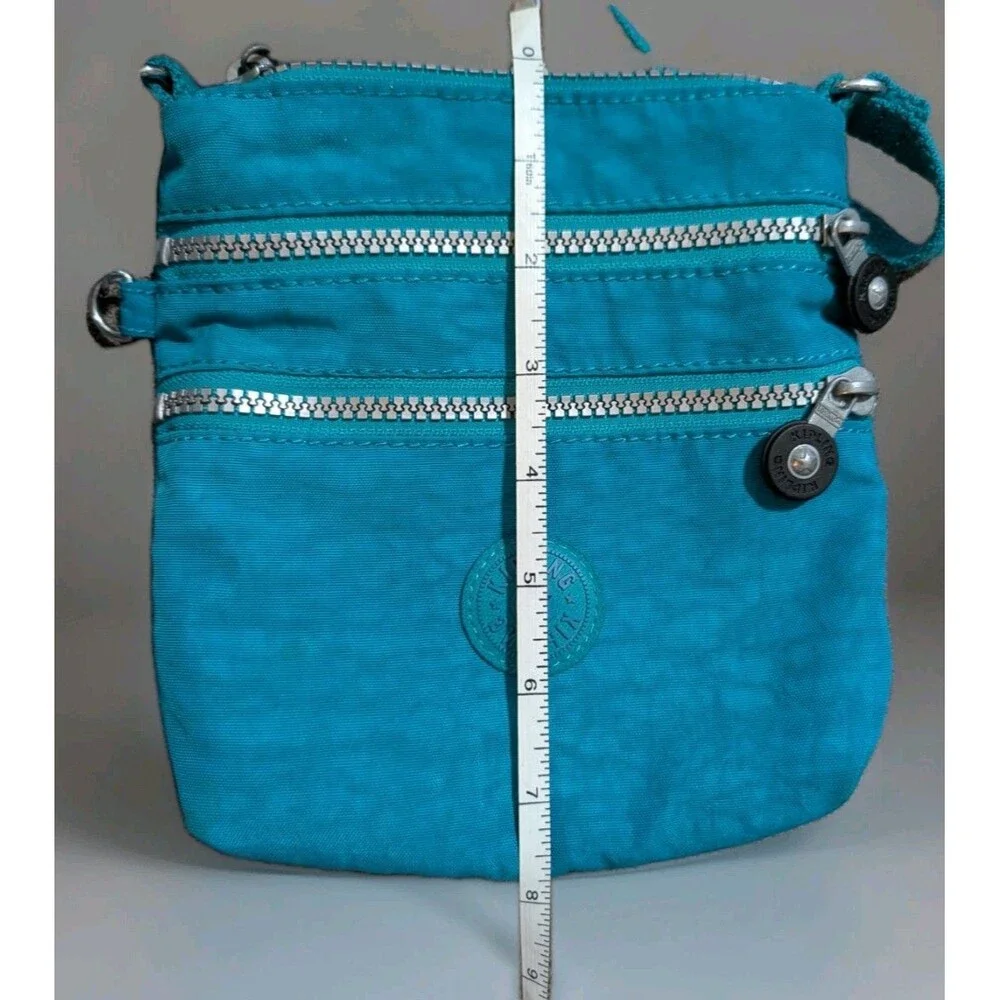 Kipling Keiko Mini Crossbody Bag Teal Turquoise Nylon Triple Zip Monkey